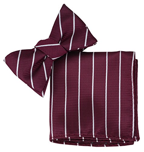 SYAYA 3Sets Male Men's boy's Self Tied Classic Pre-Tied Pocket Square Bowtie Jacquard Party Wedding Necktie Ties Adjustable Mens boys bow Tie MLD07 (03 Dark red)