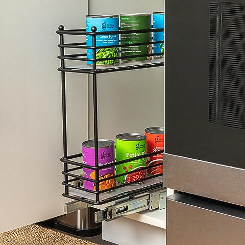 Household Essentials Glidez Multipurpose Paint-Finished Steel Pull-Out/Slide-Out Storage Organizer with Plastic Liner for Under Cabinet Use - 2-Tier Design - Fits Standard Size Cabinet or Shelf, White