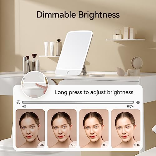 POPLIZZ 11" x 8" Portable Makeup Mirror with Light, Folding Mirror with 83 LED Lights for Desk, 2000 mAh USBC Rechargeable Travel Makeup Mirror