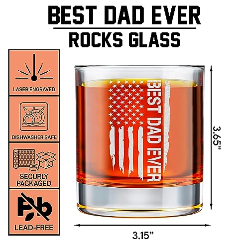 BETHEGIFT Father's Day Gifts for Dad - Dad Gifts from Daughter, Son, Kids - Best Dad Ever Gifts - Birthday Gifts for Dad - Funny Dad Birthday Gift - Whiskey Rock Glass 10.25oz