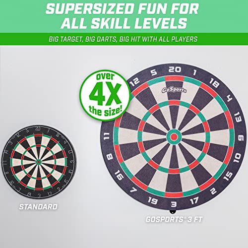 GoSports Giant 3 ft or 4 ft Cork Dartboards - Includes 12 Giant Darts and Scoreboard - New Fun Twist on Darts