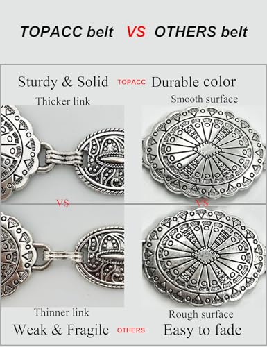 TOPACC Turquoise Concho Chain Belts for Women Western Cute Boho Teal Metal Cowgirl Country Concert Belt for Dresses Jeans