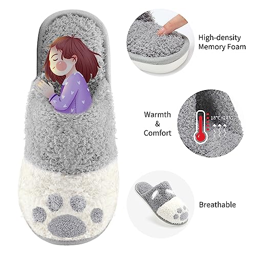 SINNO Cute Animal Slippers for Women Indoor Outdoor Memory Foam House Slippers Soft Warm Cozy Fuzzy Bedroom Non-Slip Shoes Christmas Gift ladies Slippers
