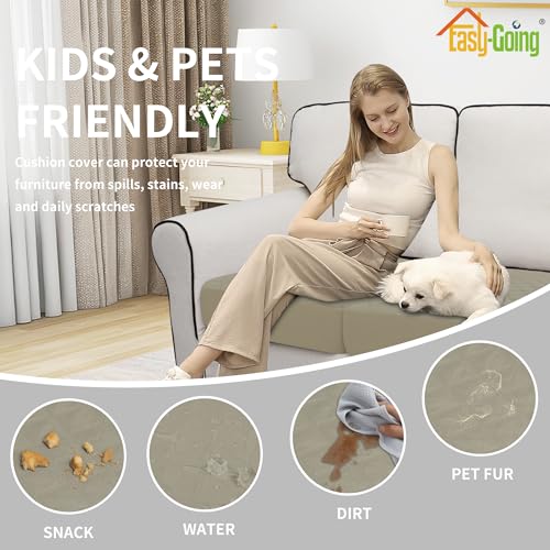 Easy-Going Waterproof Oversized Chair Cushion Covers, Non-Slip Leakproof Sofa Seat Cushion Slipcovers, Quilted and Stretch Furniture Protector for Dogs, Pets (1-Piece Oversized Chair Cushion, Beige)