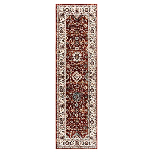 Home Dynamix Everwash Treasure Lina Traditional Medallion Machine Washable Runner Area Rug, Red/Ivory, 2'2"x7'2"