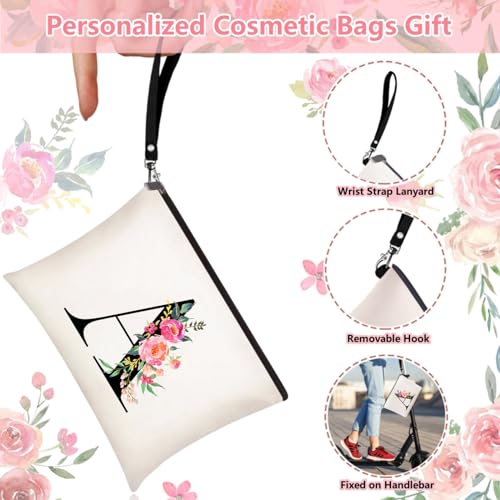 Initial Canvas Tote Bag for Women, Personalized Monogrammed Tote Bags with Makeup Gift Bag for Wedding Bridesmaids Birthday