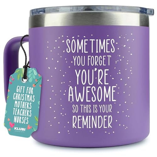 KLUBI Birthday Gifts for Women Who Have Everything - Sometimes You Forget You Are Awesome Gifts for Women Christmas Gifts for Mom From Daughter Purple Mug Xmas Gifts Baskets for Women Fun Teacher Gift