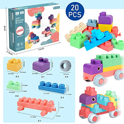 ROHSCE Soft Building Blocks for Toddler, Blocks for Kids 6 Months and up, Large Creative Stacking Blocks 20 PCS STEM Blocks, Toddler Stacking Toy Gifts Colorful Soft Block Sets