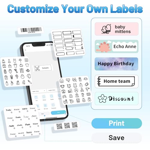 Label Makers, Label Maker Machine with Tape, Portable Bluetooth Label Printer with Little Space, Inkless Thermal Label Maker for Family School, Mini Label Maker with Multiple Personalized Templates