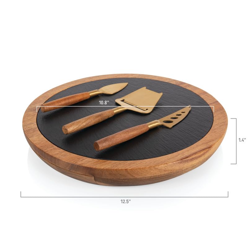 PICNIC TIME Charcuterie, Serving Platter Harry Potter Ravenclaw Insignia Knife Set, Cheese Board 12.5 x 12.5 x 1.4, Acacia Wood & Slate Black with Gold Accents