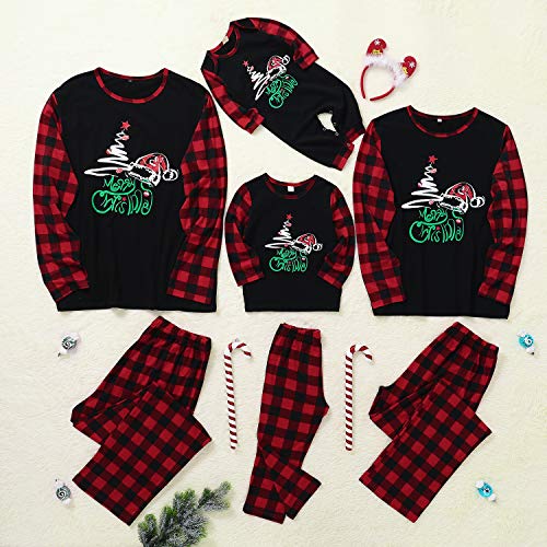 Matching Family Christmas Pajamas Holiday Cotton Pjs Set Plaid Merry Christmas Pjs Pants Xmas Jammies Sleepwear Pajamas for Kids Boys Girls 3-4T