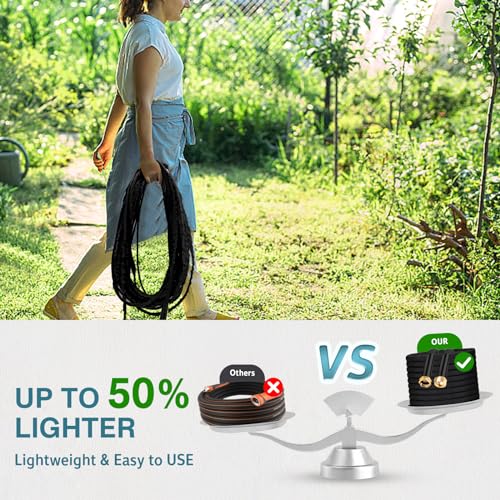 Garden Hose 50ft - Water Hose 50ft with 10 Function Hose Nozzle, Lightweight, Kink Free, Non-Expandable Fabric Garden Hose for Outdoor, Garden, Watering, Car Wash, Yard, Lawn and RV