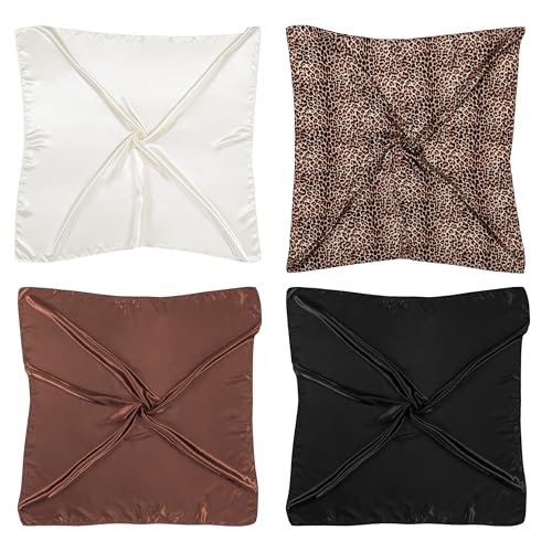 HBselect 4PCS Head Scarf for Women 35” Head Scarves Silk Like Satin Neck Scarfs Square Bandana Hair Wraps Scarf for Sleeping