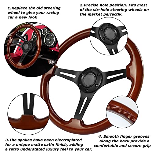 MOTAFAR Universal Racing/Golf Cart Steering Wheel, 13.8" 6 Bolts Wood Grain Racing Steering Wheel Classic Nostalgia Style with Horn Button Vintage(Frosted Silver)