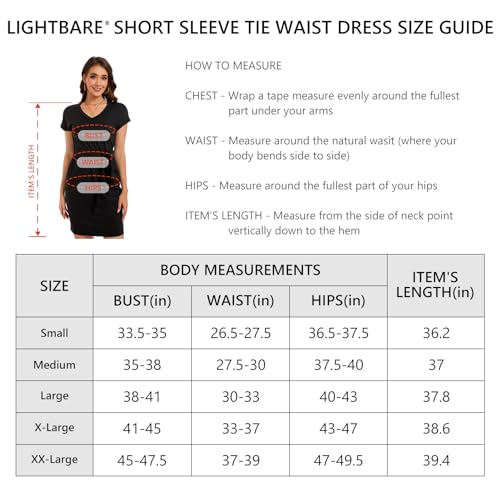 Lightbare Womens UPF 50+ Short Sleeve T Shirt Dress V Neck Summer Floral Dresses Tie Waist Casual with Pockets Black