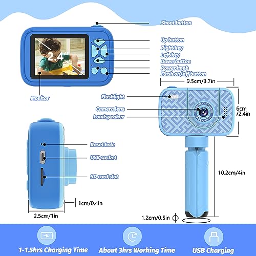 Teslahero Kids Camera Toys for 3-12 Years Old Boys Girls,Children's Camera with Flip-up Lens for Selfie & Video,HD Digital Camera,Christmas Birthday Party Gifts for Child Age 3 4 5 6 7 8 9 (Blue)