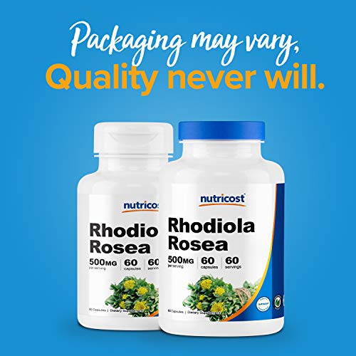 Nutricost Rhodiola Rosea 500mg, 60 Capsules (2 Bottles) - Gluten Free and Non-GMO Rhodiola Rosea Supplement