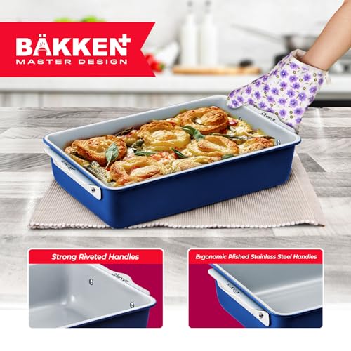 BAKKENMASTER Square Cake Pan - Aluminized Steel, Ceramic Non-Stick Coating, Non-Toxic, Ideal Size, Heavy-Duty, Elevate Your Baking with Durability and Style!