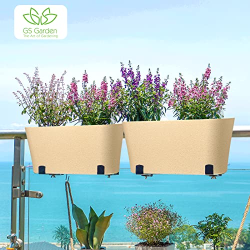 GS Garden 16" Self Watering Planters Window Box 2 Pack with Water Level Indicator Herbs Plants (Rocky Black)