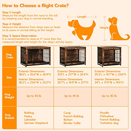 Dog Crate Furniture, 25.5" Small Dog Kennel Indoor, Wooden Dog Crate with Pull-Out Tray, Double Doors Dog House, Modern Side End Table for Small/Medium Dog, Rustic Brown BF642GW03G1