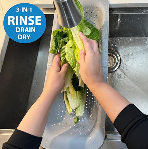 Over the Sink Colander Extendable Basket Strainer to Wash Fruits and Vegetables Food Strainer to Drain Pasta or Dish rack to Dishes-Kitchen Essentials strainers and colanders