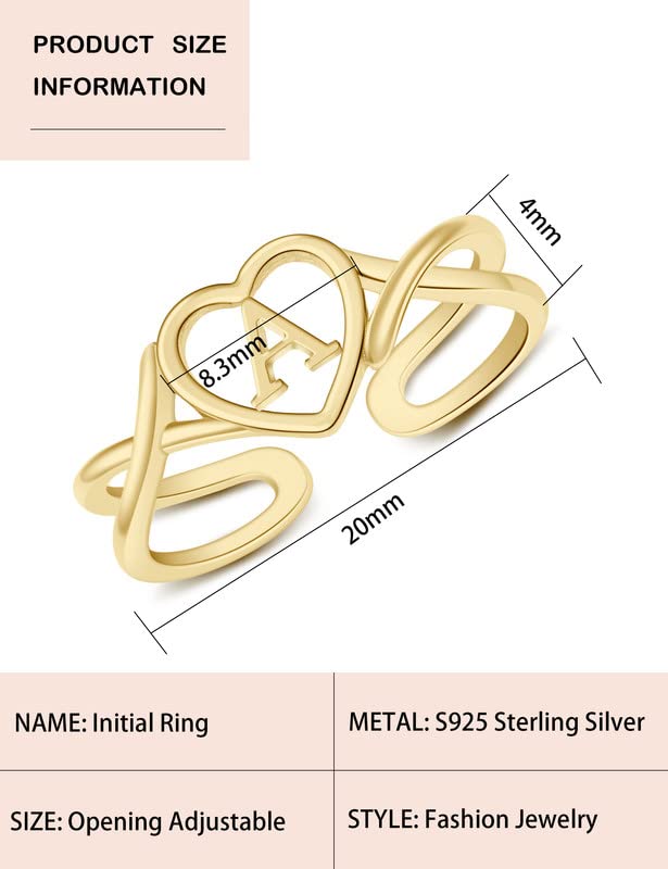 ITS4YEO Solid 925 Sterling Silver Round Ring Open Adjustable 14k Rose Gold Plated Dainty Cute Initial Round Rings Valentine Anniversary Birthday Jewelry Gifts for Women(Q)