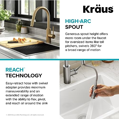 KRAUS Oletto Single Handle Pull Down Kitchen Faucet with QuickDock Top Mount Installation Assembly in Spot Free Antique Champagne Bronze, KPF-2620SFACB