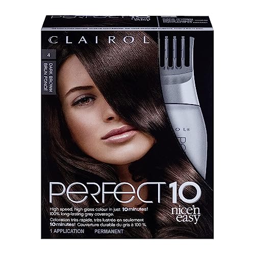 Clairol Nice'n Easy Perfect 10 Permanent Hair Dye, 4 Dark Brown Hair Color, Pack of 1