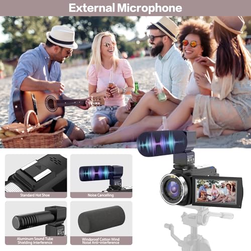 CUTELULY Video Camera Camcorder,HD 1080P 30FPS 36MP 270 Degree Rotation,16X Zoom Digital Camera, Night Vision Vlogging Camera for YouTube with External Microphone,Lens Hood, Remote Control, Stabilizer