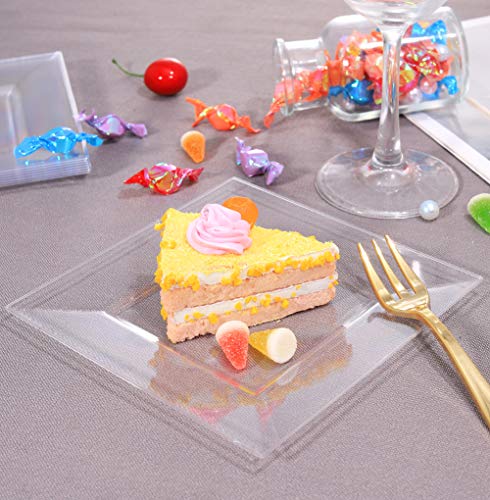 WDF 100PCS Clear Plastic Plates-6inch Square Disposable Plates- Small Appetizer Plates-Premium Clear Dessert/Salad Plates Perfect for Wedding & Parties