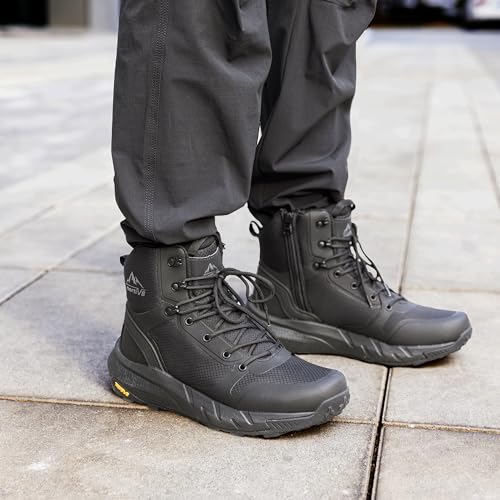 NORTIV 8 Men's Mid Military Tactical Boot Comfortable Lightweight Boots for Work All Day Side Zipper Motorcycle Combat Boots Black Size 10 M US SNMT241M