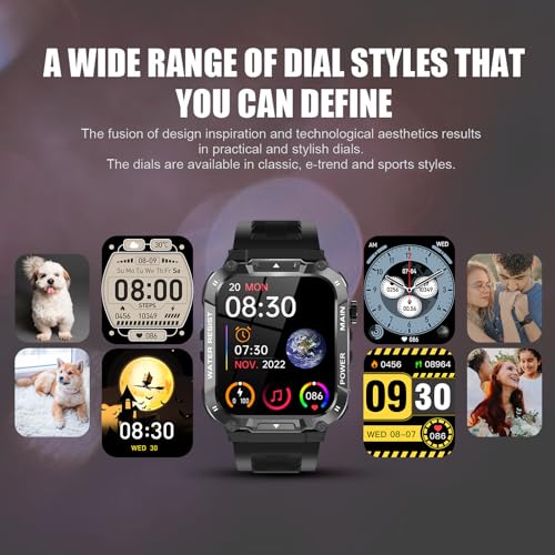 Hvlgmrc Military Smart Watch for Men 1.96 Inches Outdoor Sports Smartwatch with Answer/Make Call,Fitness Watch,Blood Oxygen,Heart Rate and Sleep Monitor Compatible with iPhone and Android Phones