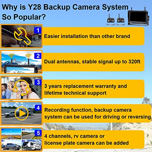 RV Backup Camera Wireless Plug and Play: Pre-Wired for Furrion System Recording Wide View Rear View Camera Clear Night Vision HD 1080P 7'' Touch Key Monitor for Trailer Camper Motorhome Yakry Y27-N