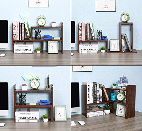 PAG Desk Organizer Desktop Shelf Adjustable Countertop Bookshelf Small Table Shelves Book Organizer Office Organization for Desk, Antique Brown