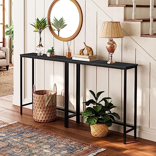 HOOBRO Narrow Console Table, 29.5" Small Entryway Table, Thin Sofa Table, Side Table, Display Table, for Hallway, Bedroom, Living Room, Foyer, Black BK75XG01