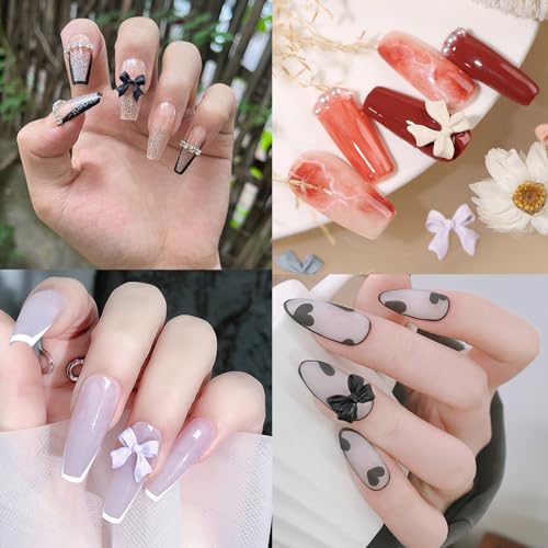 300Pcs Variety Bows Charms for Nails Colorful Pink White Bow Cute Nail Charms Mixed Resin Rhinestones Gold Silver Balls Pearls Bow Nail Gems Charms for Manicure DIY Crafts Accessories