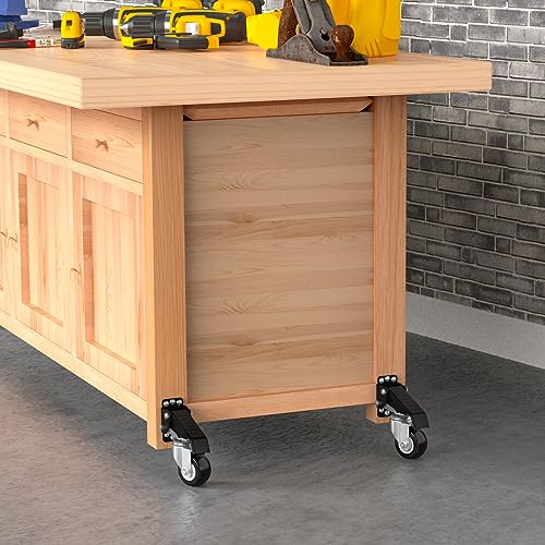 SOLEJAZZ Workbench Caster kit 660 LBS Heavy Duty Retractable Casters Workbench Wheels All Steel Construction Urethane, Bonus Install Template, 4 Casters