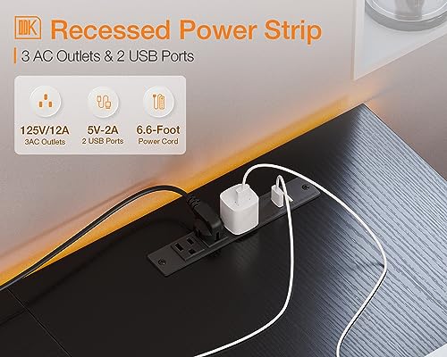 ODK 59" L Shaped Desk with Power Outlet and USB Charging Ports, Reversible L Shaped Computer Desk with Storage Shelves, Home Office Desk, Gaming Desk, Corner Desk, Black