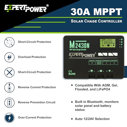 ExpertPower 2.5KWH 12V Solar Power Kit | LiFePO4 12V 100Ah, 400W Mono Solar Panels, 30A MPPT Solar Charge Controller, 3KW Pure Sine Wave Inverter Charger | RV, Trailer, Camper, Marine, Off Grid