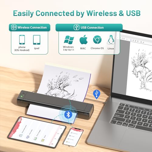 Ponek Tattoo Stencil Printer, M08F Tattoo Printer Bluetooth for Phone & PC, Stencil Printer for Tattooing, Tattoo Thermal Printer, Wireless Tattoo Machine Kit with 10pcs A4 Transfer Paper