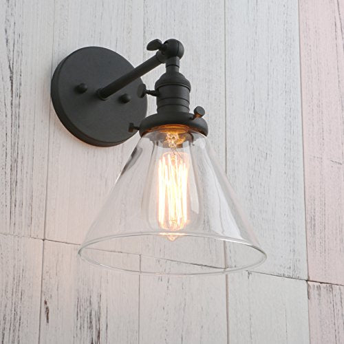 PERMO Single Sconce with Funnel Flared Glass Clear Glass Shade 1-Light Wall Sconce Wall Lamp (Chrome)
