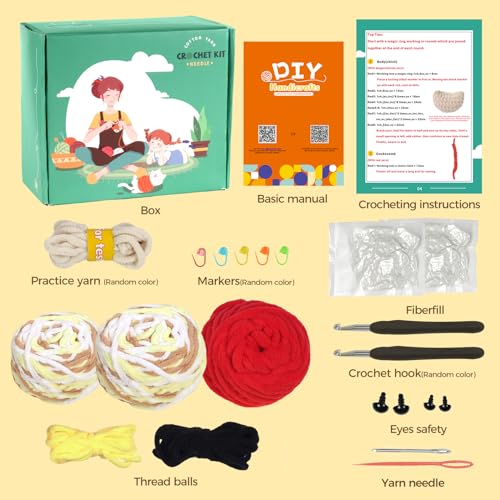 PIPAPI Crochet Kit for Beginners, 2 Pattern Carrot Ground Elf, Knitting Kit for Adult Kids with Step-by-Step Video Tutorials, Instructions and Yarns, Hook, Accessories