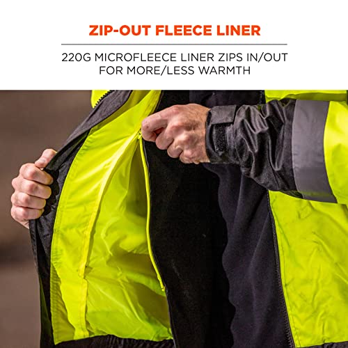 Ergodyne Unisex Adult 3-in-1 Hi-Vis Winter Bomber Jacket, Lime, Small US