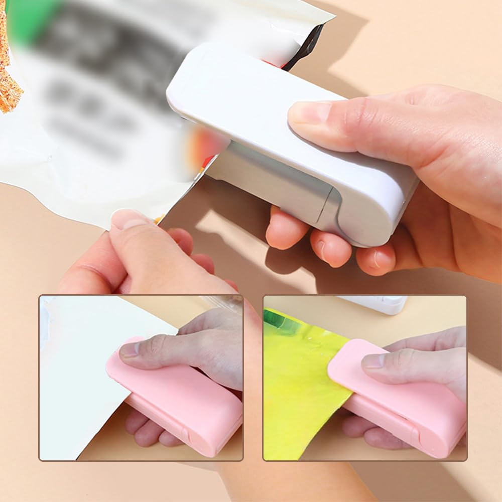 Portable Mini Sealing Machine, 2024 Upgraded Mini Bag Sealer, Portable Handheld Vacuum Food Sealer Bag Sealing Machine for Plastic Bags Snack Bags, 2 in 1 Bag Sealer Heat Seal Tool (Pink-1pcs)