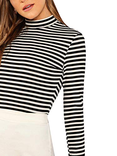 Floerns Women's Mock Turtleneck Long Sleeve Slim Fit Stretch Striped T-Shirts Tunic Tops Fall Fashion Trendy Outfits Clothes Multi Striped S