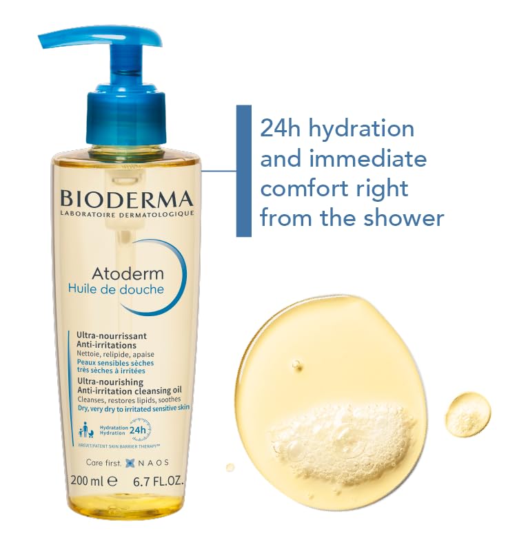 Bioderma - Atoderm - Shower Oil - Moisturizing and Nourishing Body and Face Wash - for Family with Very Dry Sensitive Skin 3.33 Fl Oz