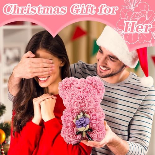 FLOWERS Rose Bear Gifts for Mothers Day, Teddy Bear with Rose Bouquet, Necklace, Greeting Card, Gifts Box for Mom, Wife, Grandma, Anniversary, Birthday, Home Decor