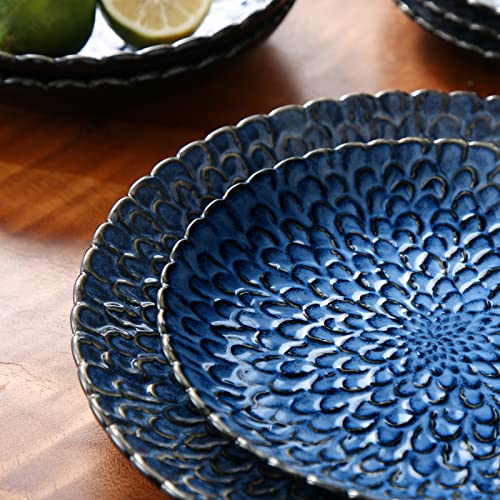 vancasso Stern Blue Dinner Set Square Reactive Glaze Tableware 12 Pieces Kitchen Dinnerware Stoneware Crockery Set with Dinner Plate, Dessert Plate, Bowl Service for 4