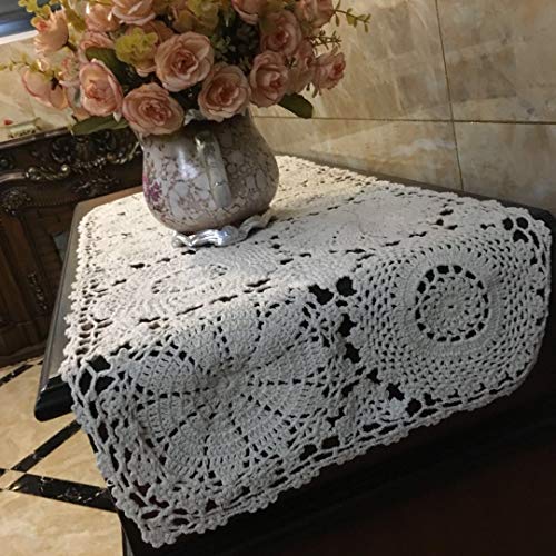 USTIDE White Floral Lace Crochet Tablecloths Cotton Rectangle Kitchen Tablecloth Party Wedding Table Covers 59x78inches