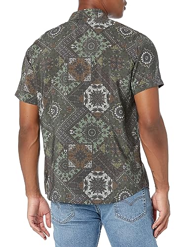 GUESS Men's Short Sleeve Eco Sandwash Shirt, Free Spirit Shashiko Green